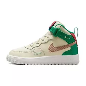 Nike Force 1 Mid EasyOn SE PS Coconut Milk Stadium Зеленые детские кроссовки Кремовые с розовой посадкой и коноплей FQ3694-100 26