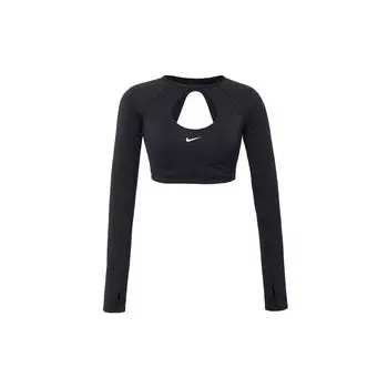 Nike Indy Solid Logo Быстросохнущий короткий рукав Фитнес-топ Женский топ Черный FB4103-010 XXL