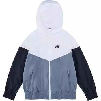 Nike Kids Sportswear Windrunner Водонепроницаемая куртка с капюшоном и логотипом Детская верхняя одежда Дымчато-серый FZ5516-100 S