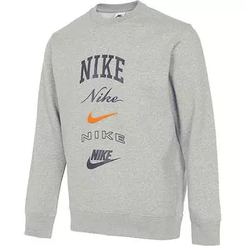 Nike Клубная флисовая толстовка с круглым вырезом и буквенной графикой, мужские топы, серая FN2611-063 M