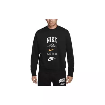 Nike Клубный флисовый свитер с круглым вырезом и длинным рукавом, повседневная мужская толстовка, черный цвет FN2610-010 M