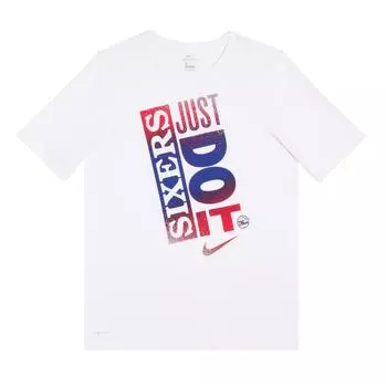 Nike Коллаборация НБА Футболка Philadelphia 76ers Dri-Fit Принт логотипа с элементом брызг Быстросохнущая Круглый вырез Короткий рукав Детские топы Белый Красный 3Z2B7BAZA-76R S