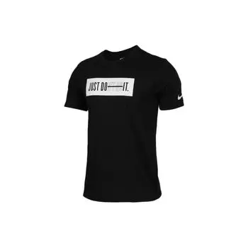 Nike Круглый вырез, стандартный крой, однотонная вышитая эмблема, короткий рукав, футболка для мужчин, черная 923543-010 M