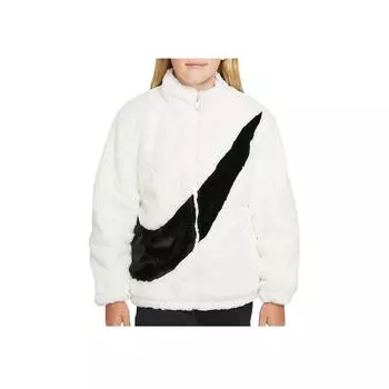 Nike Куртка однотонная с большим логотипом на молнии и воротником-стойкой, детские куртки белого цвета DV6207-133 L