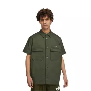 Nike Рубашка Life Solid Color Woven Military Style Casual Comfortable с коротким рукавом с вышивкой Мужские рубашки цвета хаки и зеленого цвета DX3341-325 L