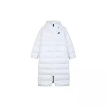 Nike Логотип с принтом однотонный теплый длинный пуховик с капюшоном женская верхняя одежда белый DH4082-100 XS