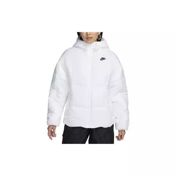 Nike Logo Print Сплошной цвет с капюшоном Свободная куртка Женская верхняя одежда Белый FB7673-100 L