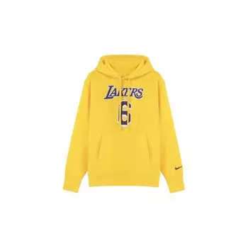 Nike Лос-Анджелес Лейкерс Леброн Джеймс # 6 Пуловер с капюшоном на флисовой подкладке и однотонным буквенным принтом Мужская толстовка с капюшоном желтого цвета DB1182-728 L