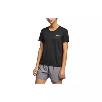 Nike Miler Solid Logo Round Neck свободный спортивный короткий рукав футболка женские топы черный AJ8121-010 L