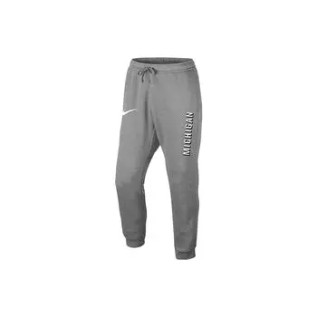Nike Мужские спортивные штаны Michigan Club из флиса с буквенным принтом и логотипом бренда, с высокой талией и завязками, светло-серые, M71845P288-MIC XXL