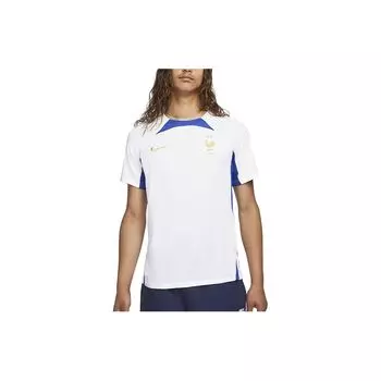 Nike Мужские топы France Strike Dri-FIT Qatar World Cup с логотипом и тренировочным футбольным трикотажем белого цвета DH6444-102