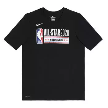 Nike NBA All-Star Series Чикаго Футболка Круглый вырез Быстросохнущая Модная Спортивная Короткий рукав Детские Топы Черный 3Z2B7BCFF-ASG S