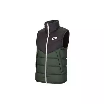 Nike NSW Down Fill Colorblock Теплый повседневный спортивный пуховый жилет с воротником-стойкой Мужская верхняя одежда Черный Зеленый CV8975-045 S