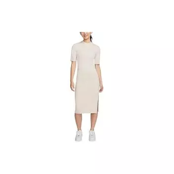 Nike NSW Essential однотонное платье миди с круглым вырезом и коротким рукавом, женское платье цвета хаки DV7879-104 S
