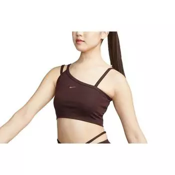 Nike Nsw повседневный современный сплошной логотип асимметричный укороченный спортивный топ-майка женские топы цвета земли-коричневого DV7927-227 S