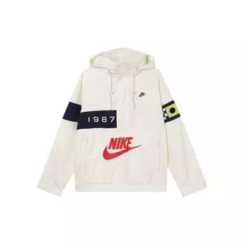 Nike Однобортная куртка с капюшоном и кулиской с логотипом, мужская верхняя одежда, белая DA0367-133 M
