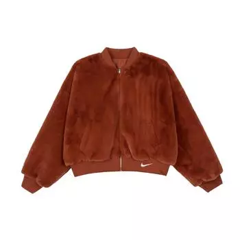 Женская куртка Nike однотонная с воротником-стойкой, двусторонняя, повседневная, из искусственного меха, красная, FB8693-832 L
