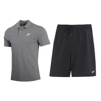 Nike Однотонная рубашка поло с коротким рукавом, свободные шорты, повседневный спортивный костюм, мужские комплекты CJ4457-063+DV9858-010 XXL