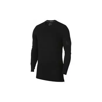 Nike Однотонная спортивная повседневная трикотажная футболка с круглым вырезом и длинным рукавом для мужчин, черные 891602-010 M