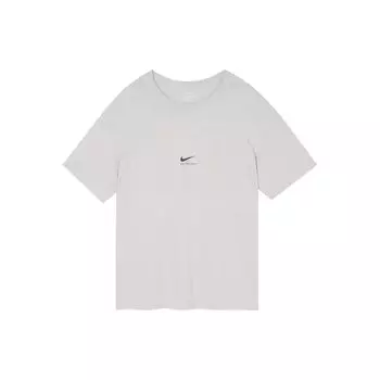 Nike Однотонный повседневный свитер с круглым вырезом и логотипом, короткий рукав, спущенное плечо, женская футболка, серый цвет CK4381-020 L