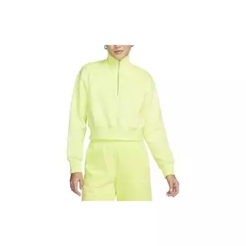 Nike Однотонный повседневный свитшот с воротником-стойкой и полумолнией с длинным рукавом, женский свитшот флуоресцентно-зеленого цвета DQ5768-736 L