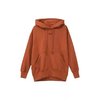 Nike Однотонный повседневный свободный флисовый свитшот с капюшоном, женские топы бордового цвета DQ5861-832 L