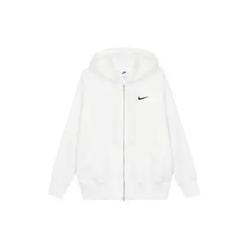 Nike Однотонный принт логотипа с капюшоном на молнии с длинными рукавами, женские топы белого цвета DQ5759-133 S