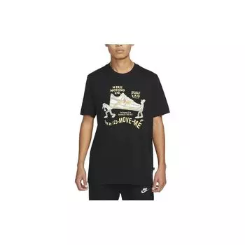 Nike Однотонный принт с буквами, мультяшный аниме-принт, круглый вырез, короткий рукав, футболка, мужские футболки, черный цвет DZ2848-010 M