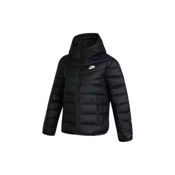 Nike Однотонный пуховик с капюшоном и принтом логотипа, женская верхняя одежда, черный цвет DR1585-010 L