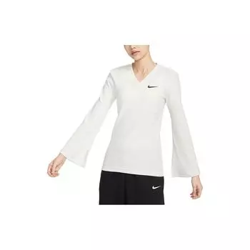Nike Однотонный ребристый трикотажный топ с V-образным вырезом и длинными рукавами, женские топы Sail FD5259-133 M