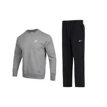 Nike Однотонный свитер с круглым вырезом, быстросохнущий, прямые повседневные брюки со средней посадкой, спортивный костюм, мужская толстовка, брюки BV2663-063+FB7491-010 M