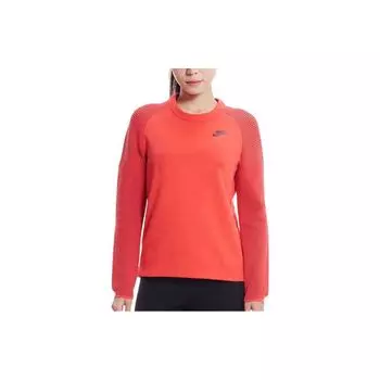 Nike Однотонный свитшот с небольшим логотипом и круглым вырезом, длинный рукав, женская толстовка, красный цвет 809538-850 L