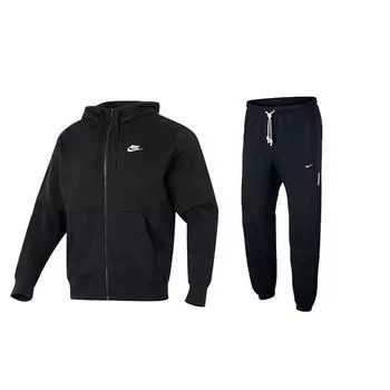 Nike однотонный свободный флисовый свитшот с капюшоном и длинные брюки со средней талией повседневный спортивный комплект для мужчин черный BV2646-010+CK6366-010 XL
