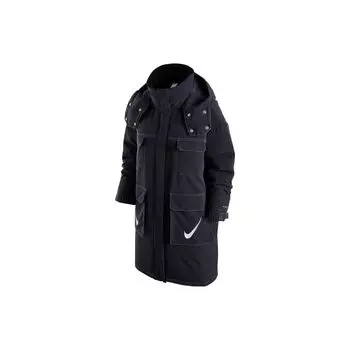 Nike Однотонный свободный повседневный пуховик средней длины с капюшоном и несколькими карманами, женская верхняя одежда, черный FV8167-010 M