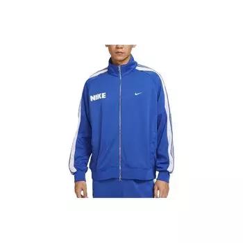Nike Полосатый логотип, полная молния, двойная молния, воротник-стойка, мужская куртка, синяя FB7037-480 XXXL