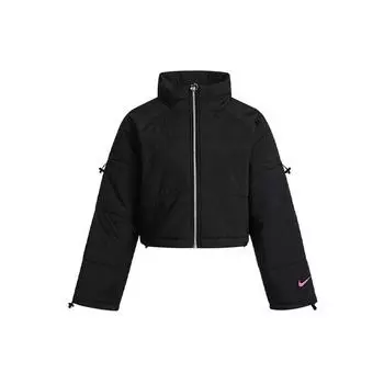 Nike Повседневная ветрозащитная теплая куртка из хлопка с воротником-стойкой, синтетическим наполнителем, зимняя женская куртка черного цвета DH1367-010 XL
