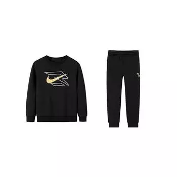 Nike Повседневный спортивный костюм с круглым вырезом, стильный, с длинными рукавами, эластичной талией, длинными брюками, детские костюмы, черный N32442170GS-003 S