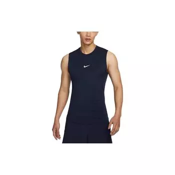 Nike Pro Solid, быстросохнущая компрессионная тренировочная футболка без рукавов, мужские топы Obsidian FB7915-451 S