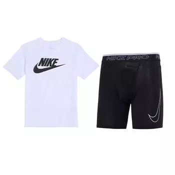 Nike Пуловер с круглым вырезом и коротким рукавом, логотип с принтом, облегающие шорты со средней талией, повседневный спортивный костюм, мужской костюм AR5005-101+DD1918-010 2XL