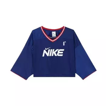 Nike Пуловер с v-образным вырезом, спортивная повседневная футболка с коротким рукавом, женские топы, синий HF6288-455 L