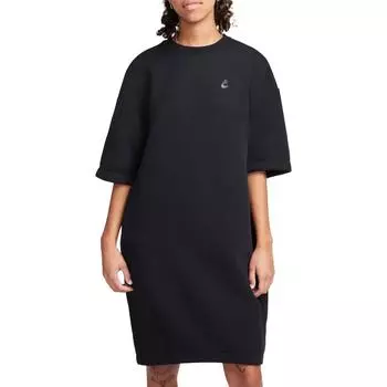 Nike Симметричное свободное облегающее платье с логотипом, круглым вырезом, повседневное платье с коротким рукавом, женские платья, черное FB8337-010