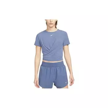 Nike Однотонный свитер с круглым вырезом и принтом логотипа, футболка с коротким рукавом, женские топы Phantom-Blue DD4922-491 L
