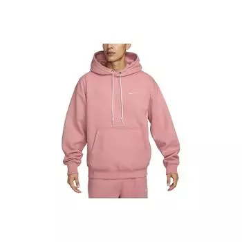 Мужская толстовка Nike Solo Swoosh однотонная флисовая с капюшоном и кулиской, повседневная с длинным рукавом, цвет Stardust-Red DX1356-618 S
