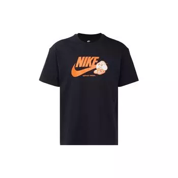 Nike Сплошной цвет с логотипом, модный дышащий узор, пуловер с круглым вырезом, футболка с короткими рукавами и заниженными плечами, мужские топы, черные FB9804-010 L