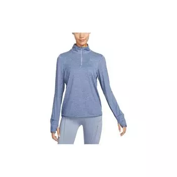 Nike Сплошной цвет с логотипом Спортивная тренировка Повседневная защита от солнца Быстросохнущий светоотражающий пуловер с половиной молнии Футболка с длинным рукавом Женские топы Синий FB4317-493 XS