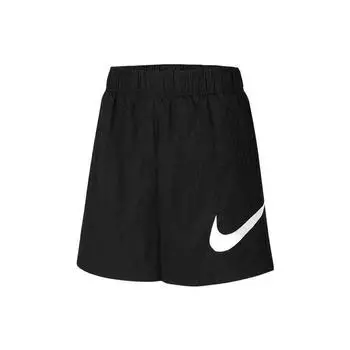 Nike Спортивные повседневные тканые однотонные шорты с высокой талией и большим логотипом, свободные женские шорты черного цвета DM6740-010 S