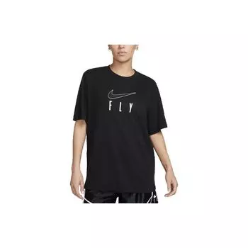 Nike Спортивная футболка Dri-FIT Swoosh Fly Logo Printed Ribbed Crew Neck, женская, черная, FN5372-010 S