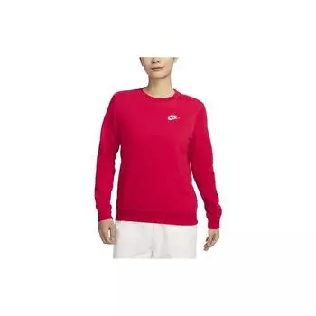 Nike Спортивная клубная флисовая однотонная повседневная толстовка с круглым вырезом и длинным рукавом женская толстовка красного цвета DQ5474-657 M
