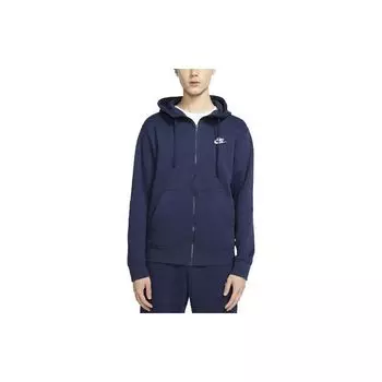 Nike Спортивная клубная флисовая толстовка с молнией во всю длину Темно-синий/Полночный темно-синий/Белый Мужская уличная одежда BV2645-410 S