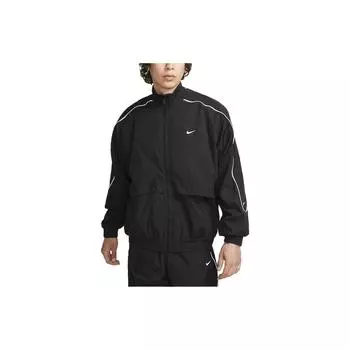 Nike Спортивная куртка Solo Swoosh с вышитым логотипом, застежкой-молнией, воротником-стойкой и контрастной окантовкой, мужская верхняя одежда, черный цвет FB8622-010 XXXL